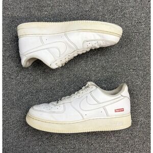 Size 8 - Nike Air Force 1 x Supreme Low Box Logo White Leather Shoes CU9225-100